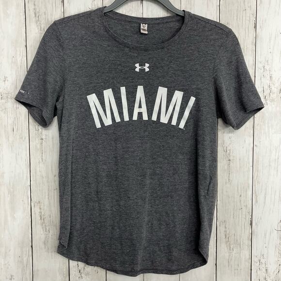 Under Armour Heat Gear Charged Loose Fit Gray Short Sleeve Miami T-Shirt Small - Picture 1 of 8